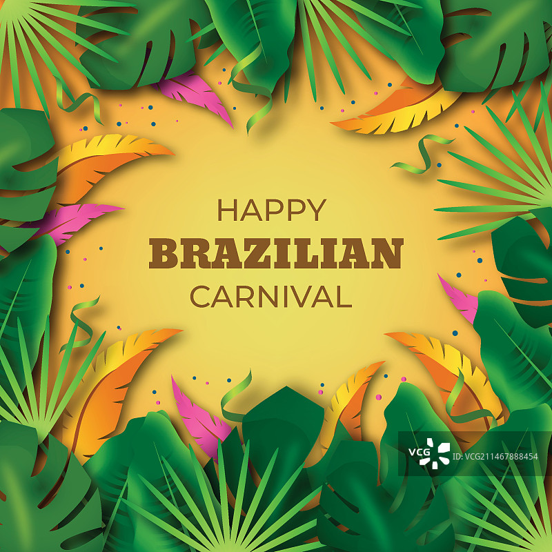 逼真的巴西狂欢节热带叶子背景图片素材