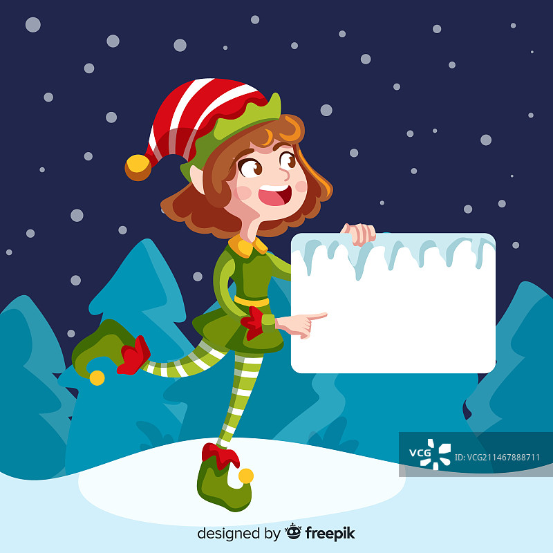 圣诞人物手持白色空白卡片图片素材