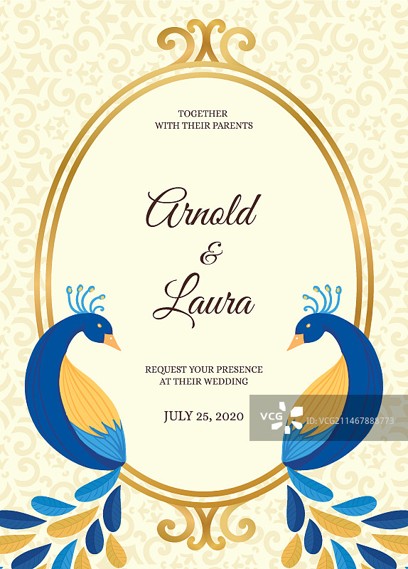 孔雀羽毛婚礼请柬图片素材