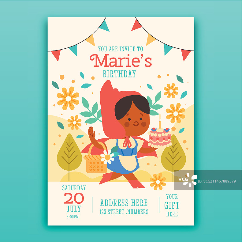 扁平小红帽生日邀请函图片素材