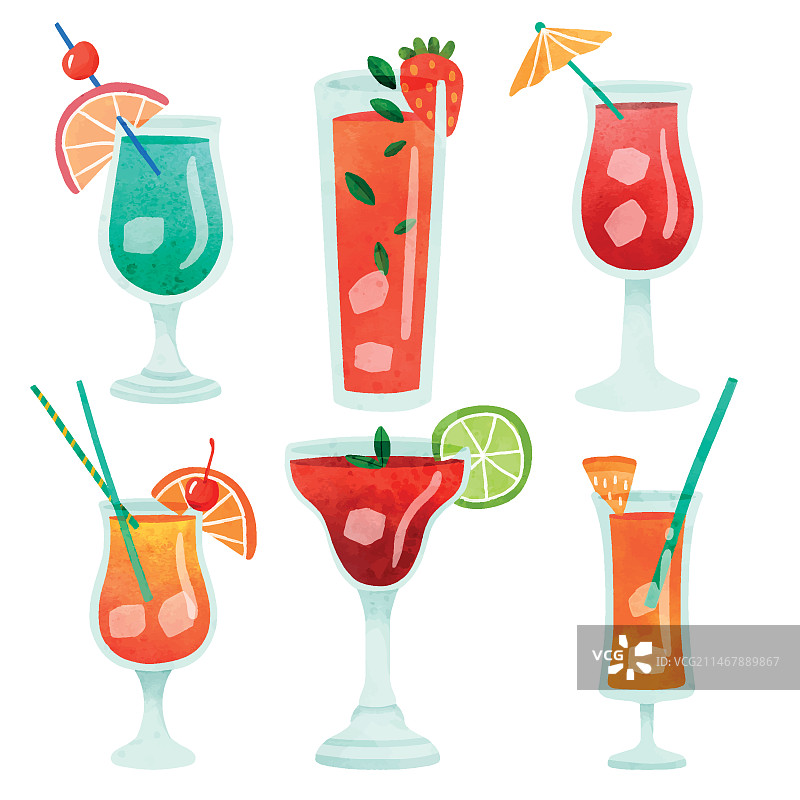 各种形状的彩色鸡尾酒饮品插图集图片素材