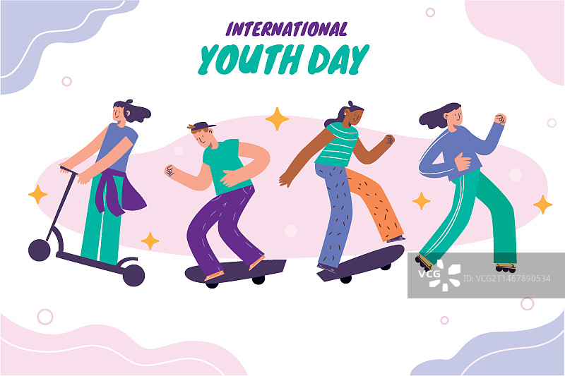 国际青年节手绘插画图片素材
