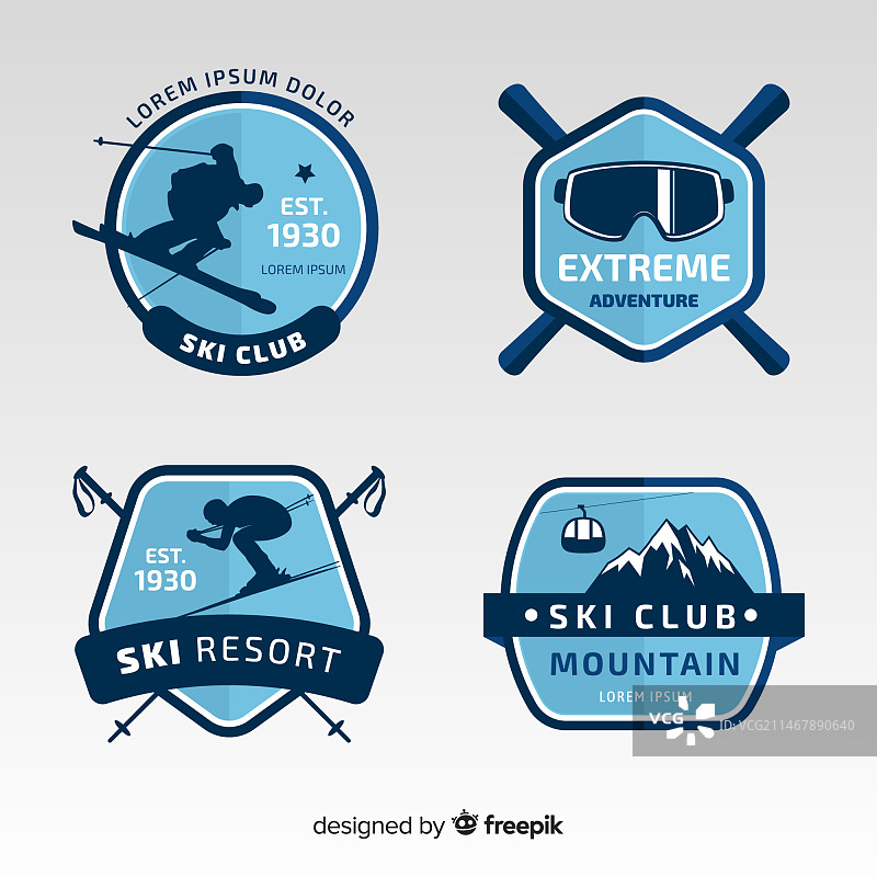 滑雪剪影冬季徽章合集图片素材