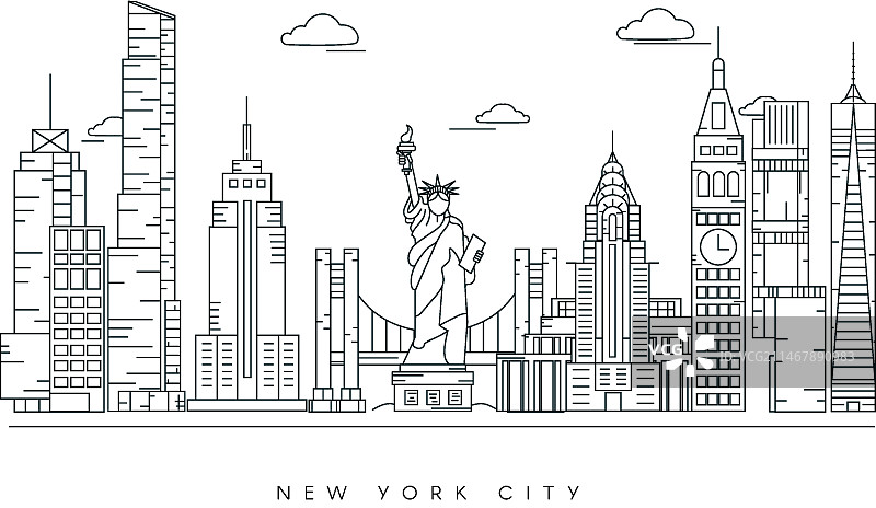 单色地标天际线轮廓图片素材