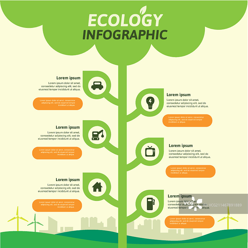 具有复古色彩的扁平风格生态信息图图片素材