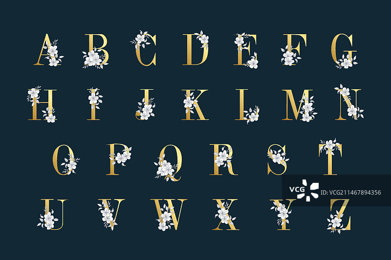 带优雅花朵的金色字母图片素材
