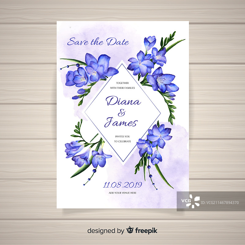 水彩花卉婚礼请柬模板图片素材