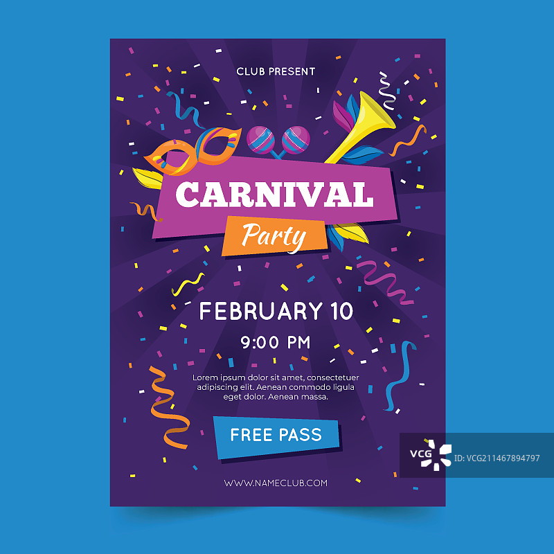 狂欢节派对宣传单模板图片素材