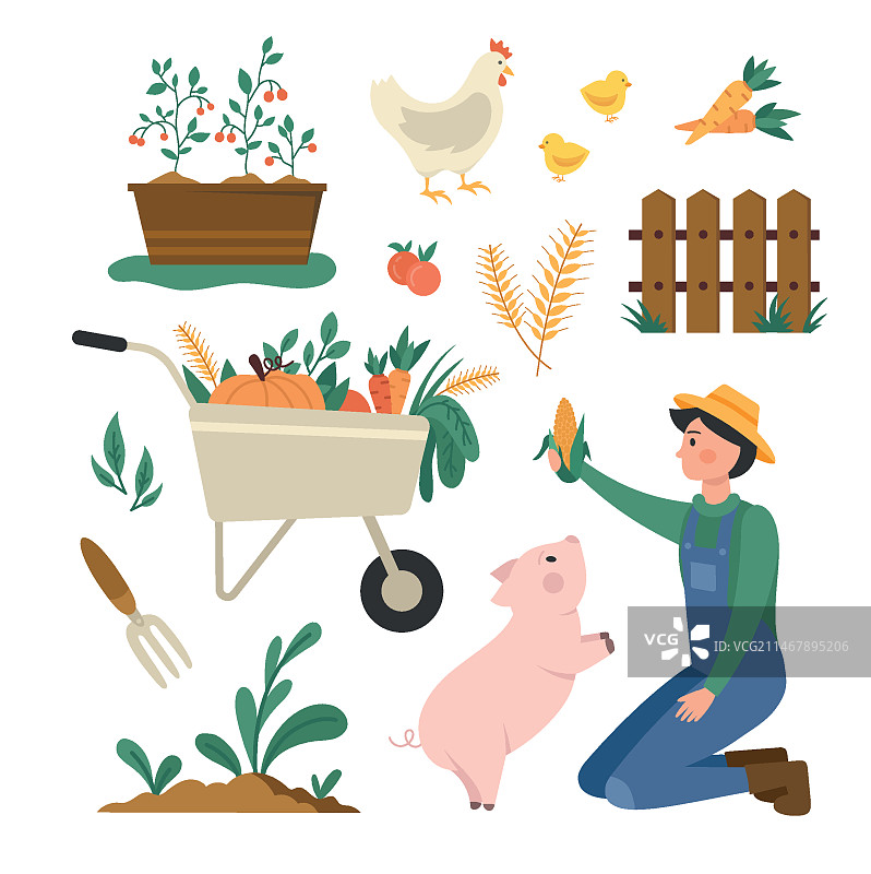 有机农业元素和农民素材图片素材