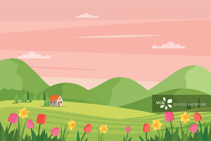 鲜花和草地组成的春景图片素材