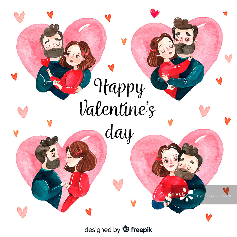 水彩情人节情侣套装图片素材