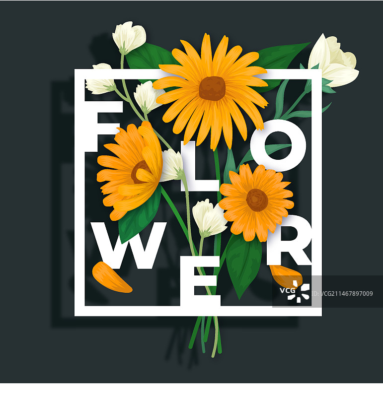带有字体的纸艺风格的可爱3D花朵图片素材