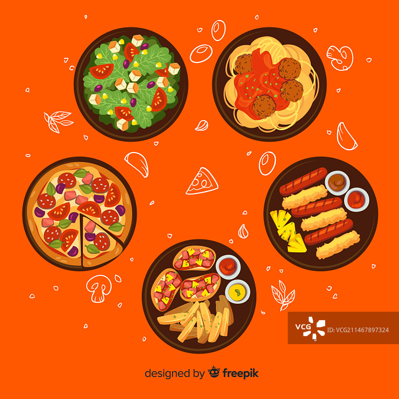 扁平风食品菜肴合集图片素材