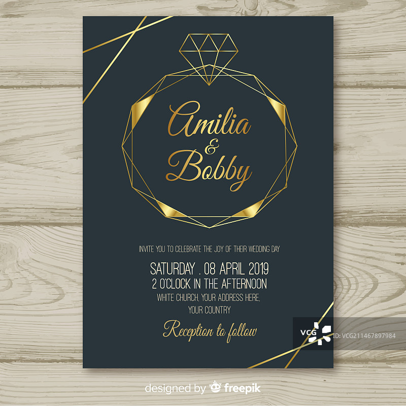 钻石几何婚礼邀请函模板图片素材