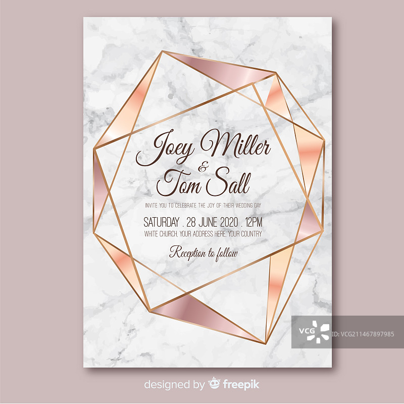 玫瑰金几何婚礼邀请函模板图片素材