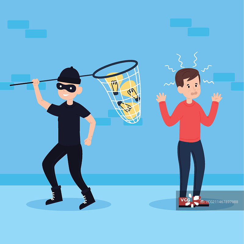 窃贼和灯泡的剽窃概念图片素材