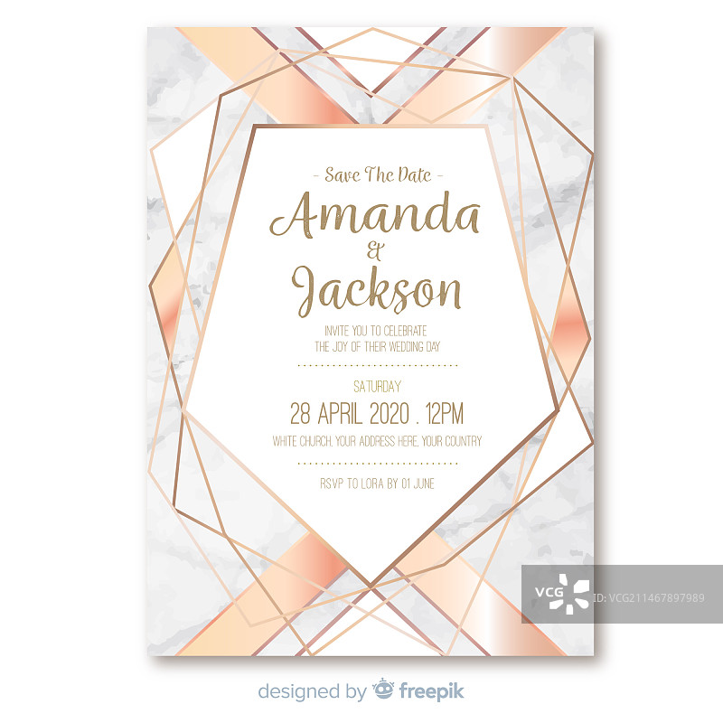 大理石几何婚礼请柬模板图片素材