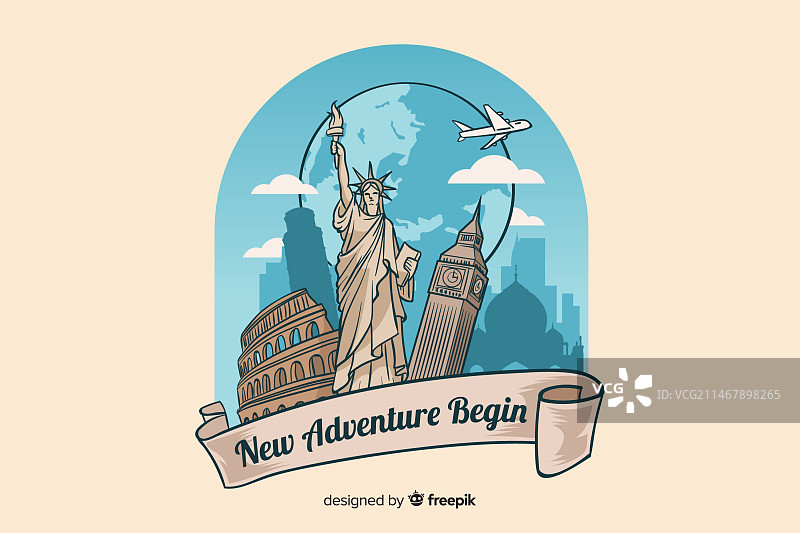 手绘旅行背景图片素材