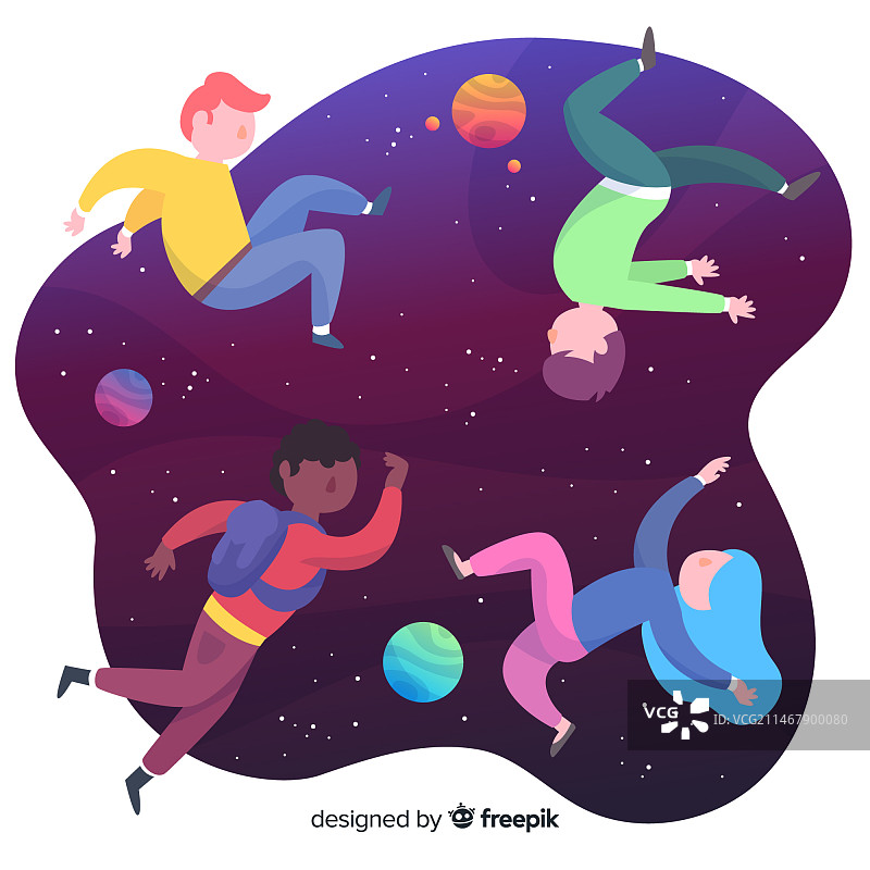 漂浮人物手绘背景图片素材