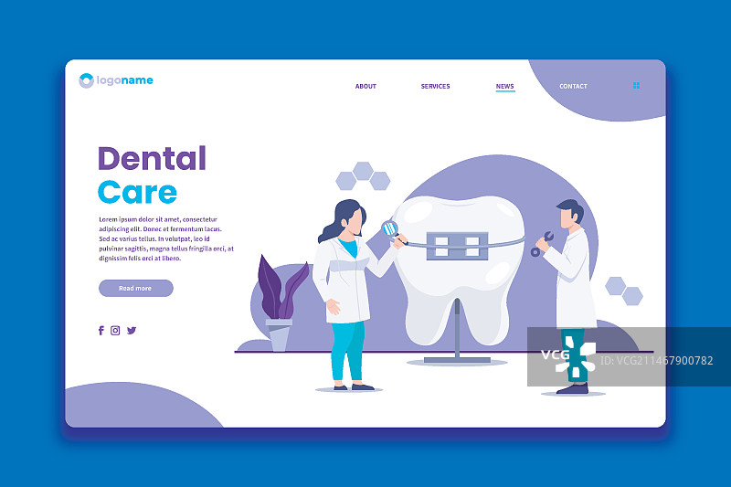扁平风格牙科护理着陆页模板图片素材