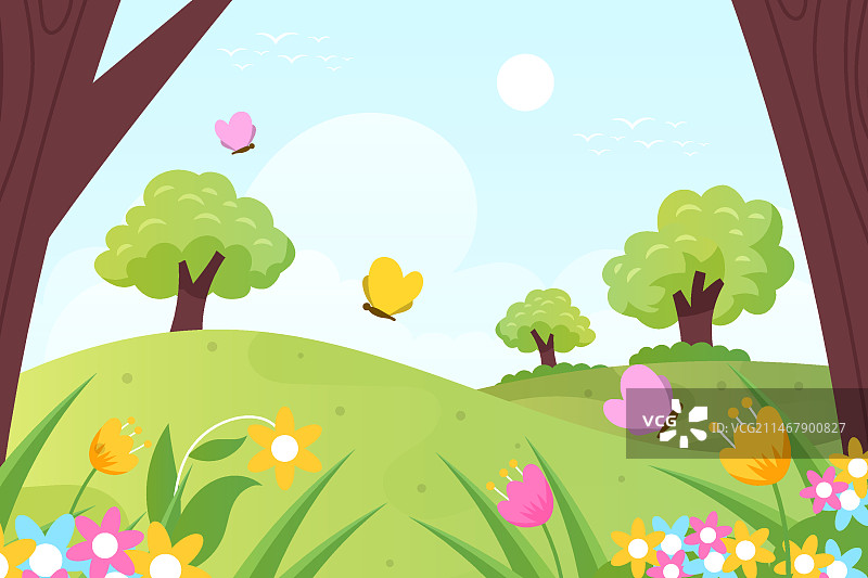扁平风格春天森林景观图片素材