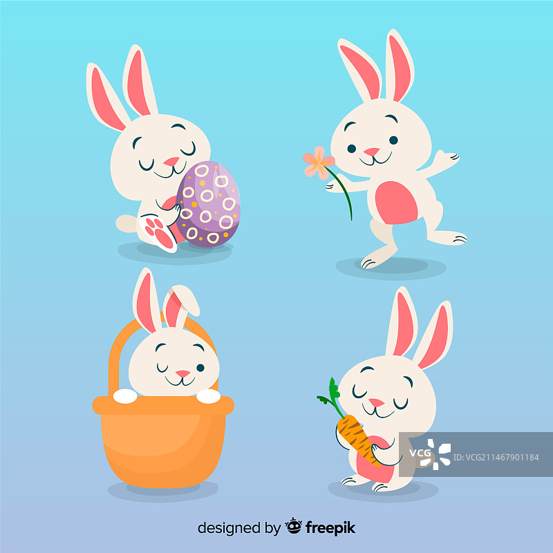 扁平风复活节兔子合集图片素材