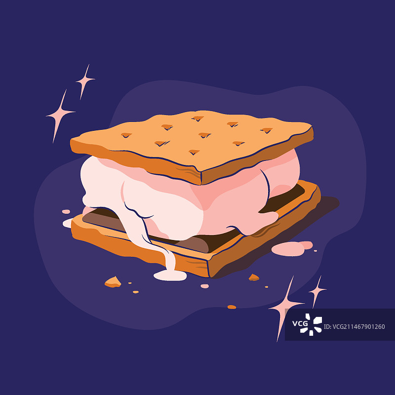 手绘烤棉花糖甜点插画图片素材