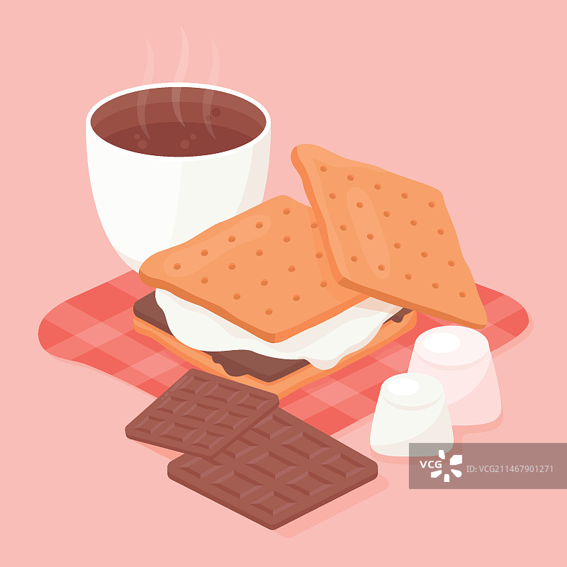 扁平风格烤棉花糖甜点插画图片素材