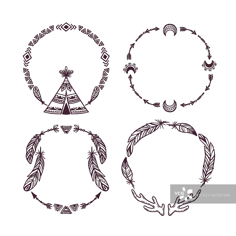 手绘波西米亚风边框素材包图片素材