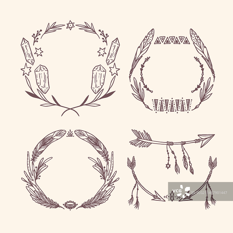 手绘波西米亚风边框素材包图片素材