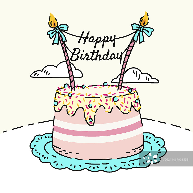 手绘生日蛋糕，带装饰图片素材