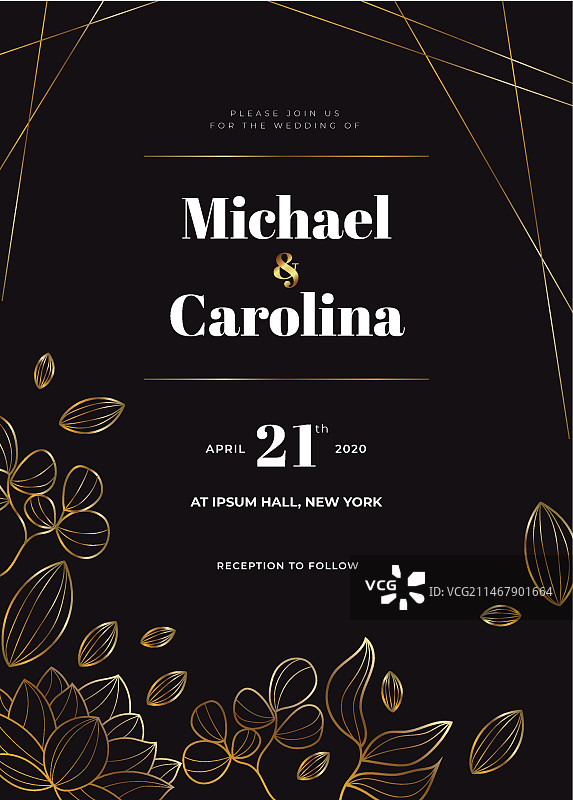 豪华婚礼请柬模板概念图片素材