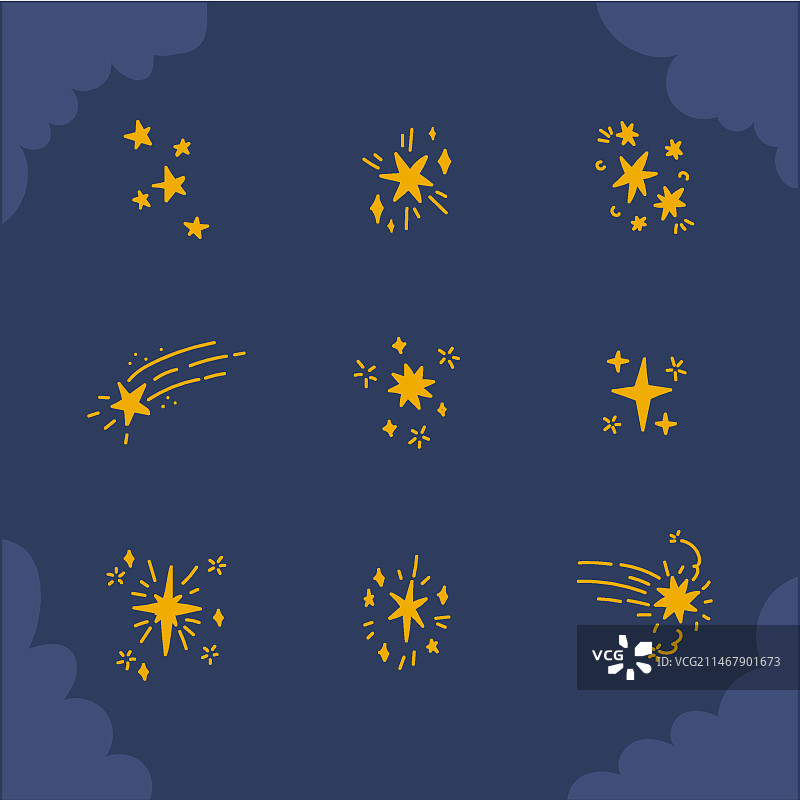 手绘闪亮星星合集。图片素材
