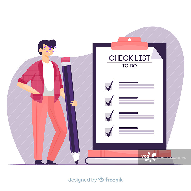 手绘男人查看大清单插画图片素材