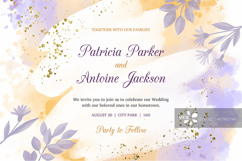 水彩婚礼请柬模板图片素材