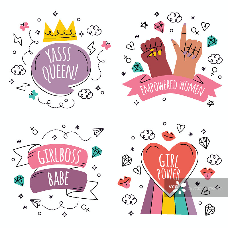 手绘涂鸦女性力量插画素材图片素材