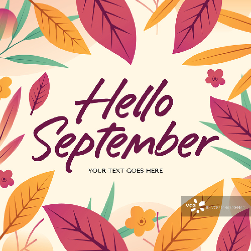 手绘九月你好字母图片素材