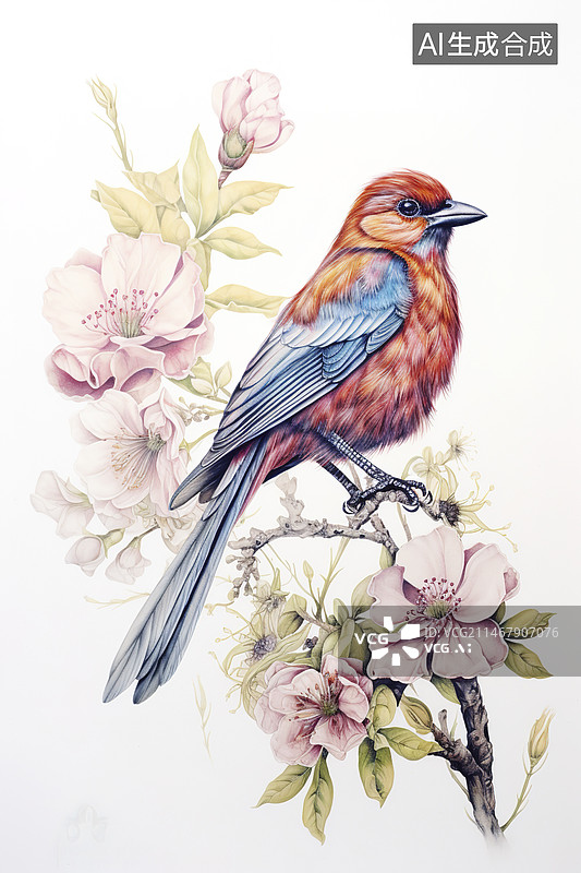 【AI数字艺术】中国风复古国画鸟工笔画图片素材