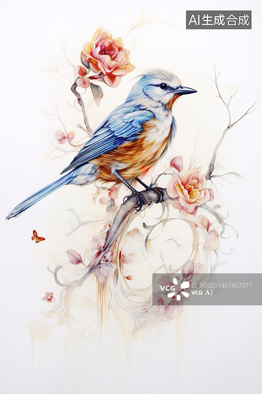 【AI数字艺术】中国风复古国画鸟工笔画图片素材