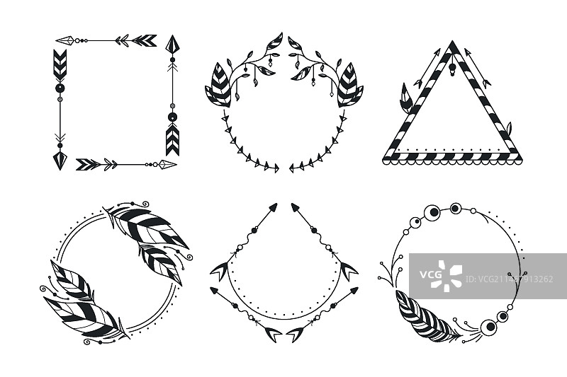 手绘波西米亚风边框素材包图片素材