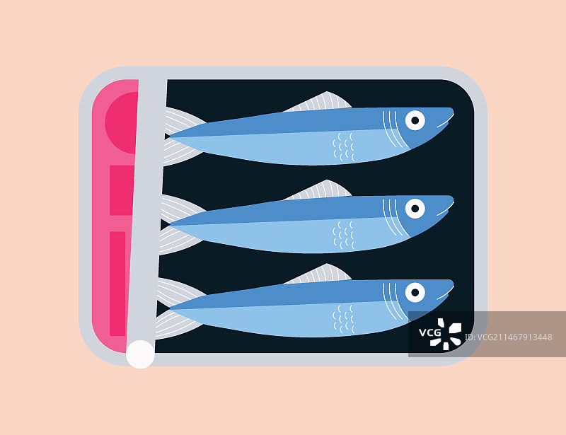 扁平风格美味沙丁鱼罐头插画图片素材