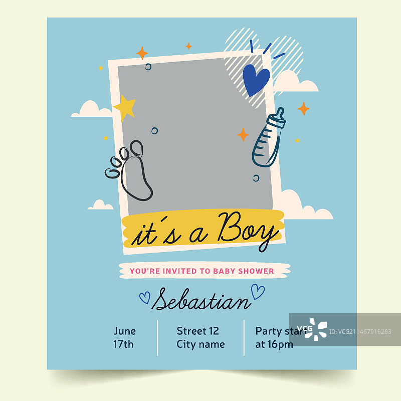 男宝宝迎婴派对邀请函模板图片素材