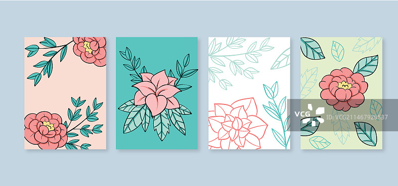 手绘雕刻风花卉卡片合集图片素材