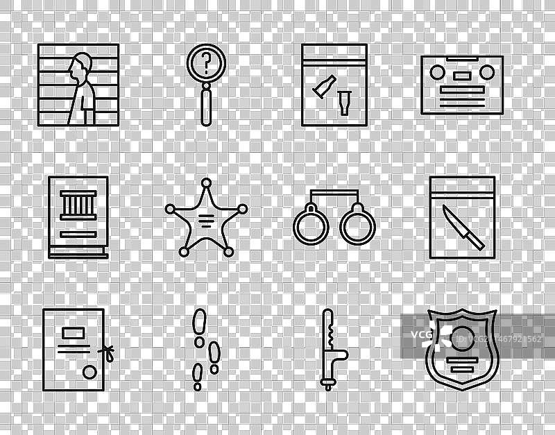 线稿：诉讼文件、警徽与证物袋图片素材