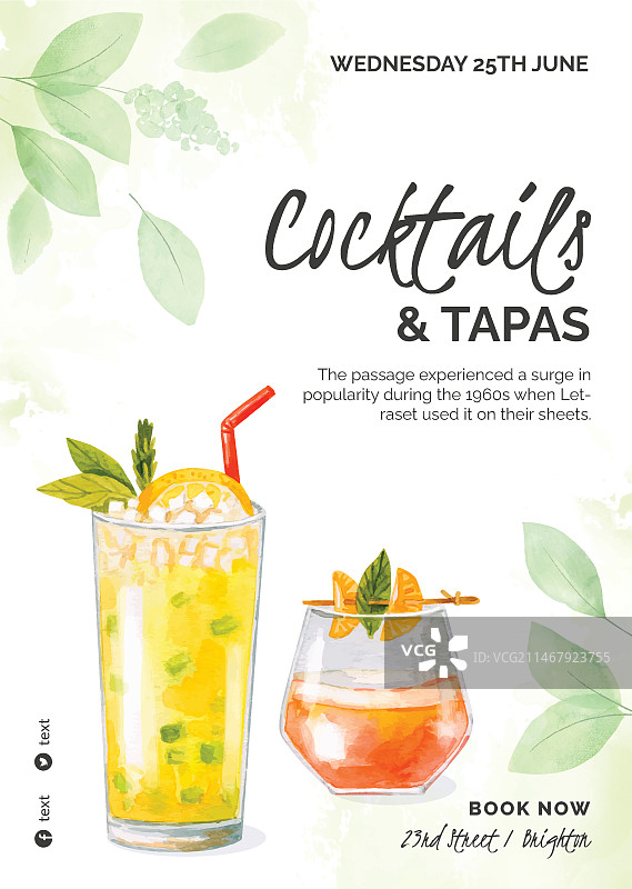 水彩鸡尾酒竖版海报模板图片素材