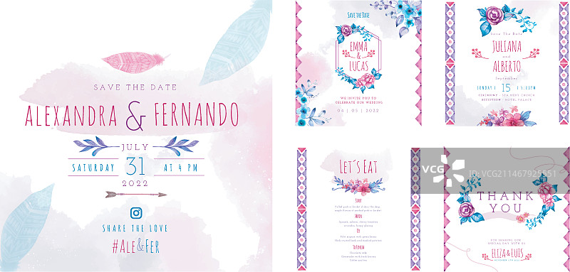 水彩波西米亚风婚礼Instagram帖子图片素材