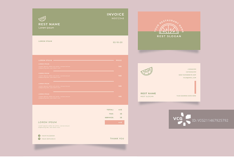 柠檬切片发票模板和名片图片素材