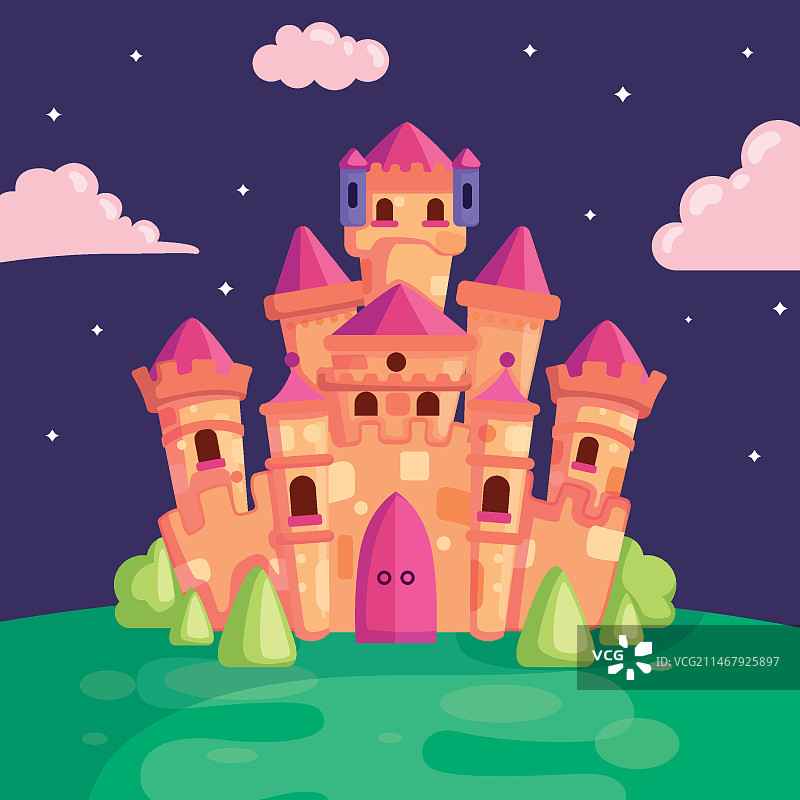 夜间童话城堡插画图片素材