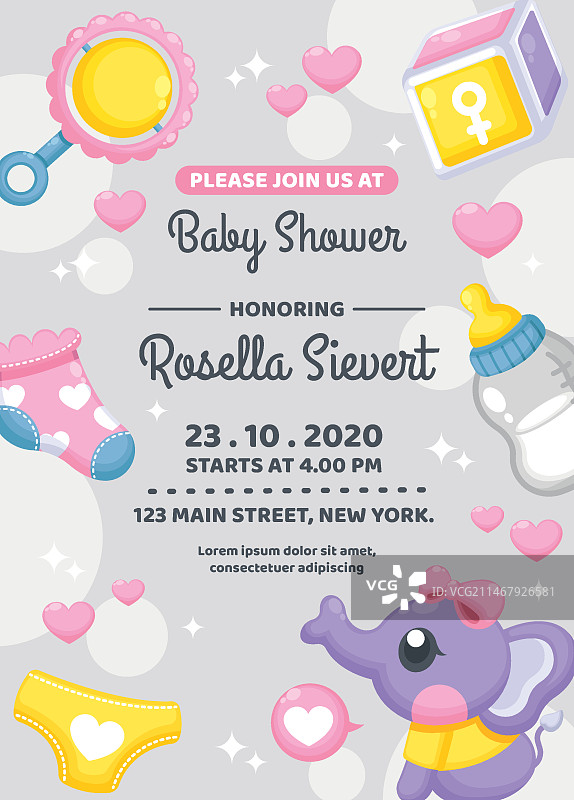 新生儿派对邀请函模板概念图片素材