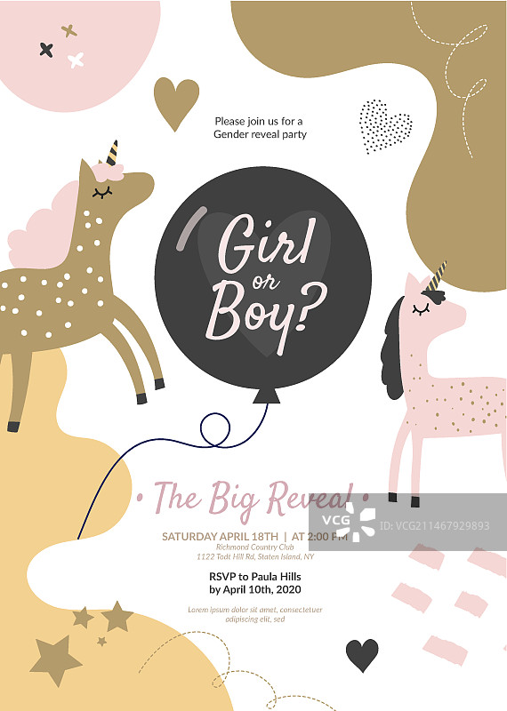 扁平风格新生儿性别揭晓邀请函模板图片素材